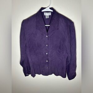 Vintage 90s Lee David Purple Silk Blouse w Shoulder Pads Size Small